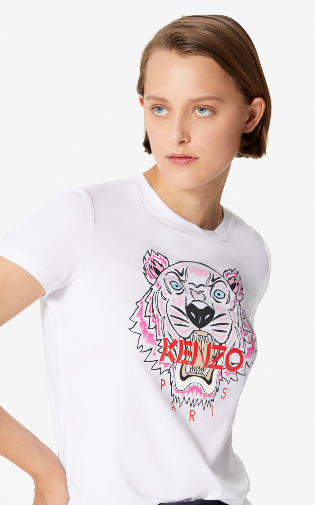 T Shirt Kenzo Tiger Femme Blanche | OBAS-95671